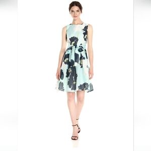 Tommy Hilfiger Women's Floral-Print Shadow-Stripe Classic Dress Blue Size 10